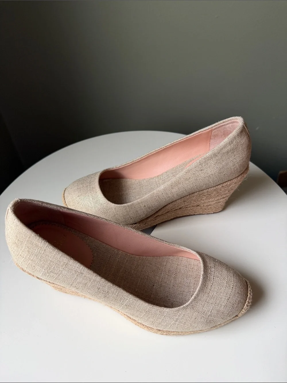 J. CREW Seville Canvas Wedge Espadrille Pumps Beige /Metallic Gold Size 6 NWOB